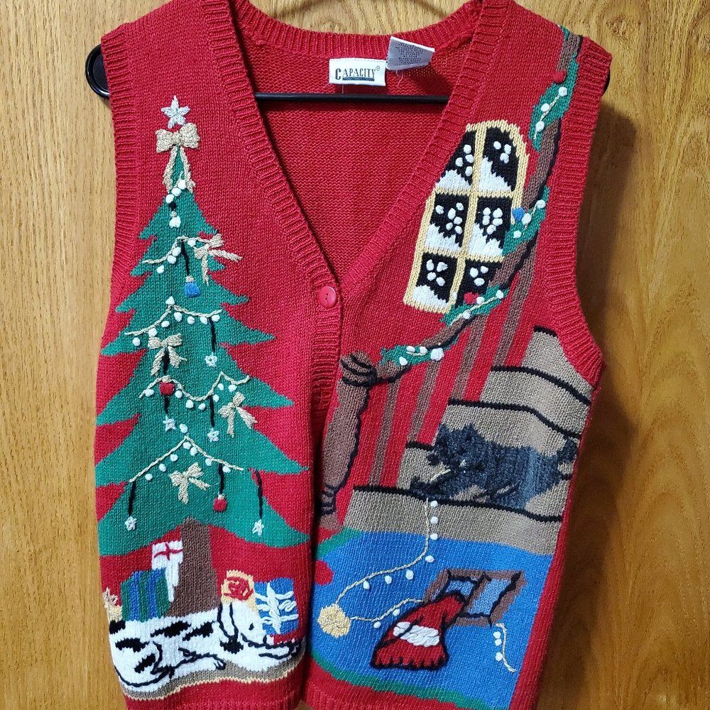 Womens Sleeveless Christmas Cardigan Sweater Vest Size S By Capacity